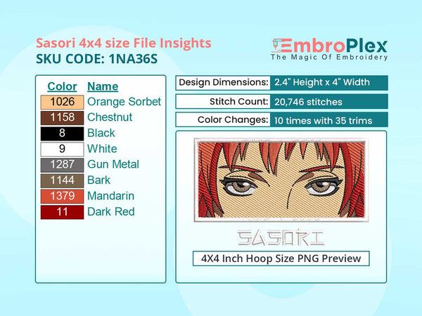 Anime-Inspired Sasori Embroidery Design File - 4x4 Inch hoop Size Variation overview image.