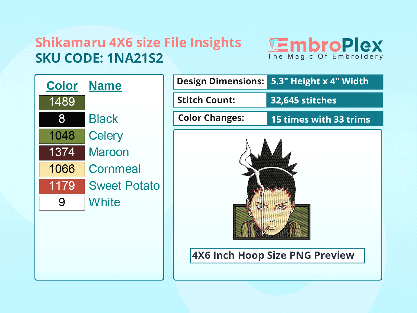  Anime-Inspired  Shikamaru Nara Embroidery Design File - 4x4 Inch hoop Size Variation overview image
