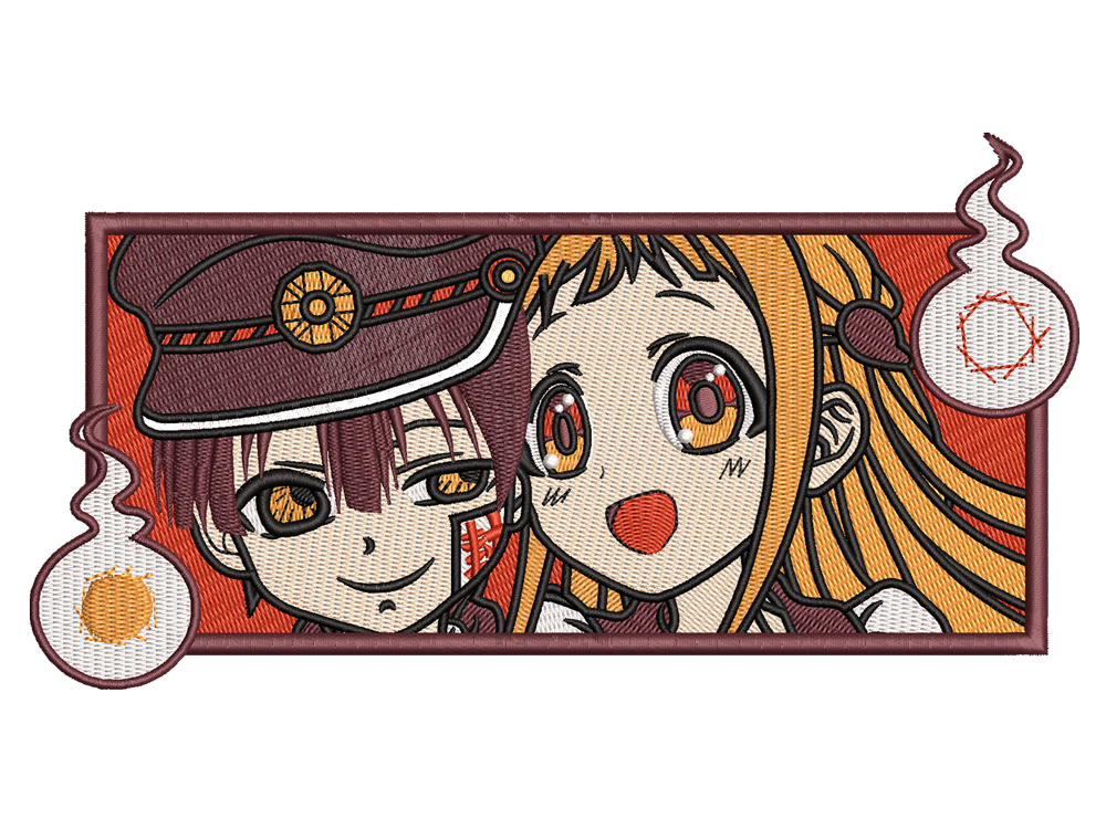 Anime-Inspired Hanako And Yashiro Embroidery Design File main image - This anime embroidery designs files featuring Hanako And Yashiro from Toilet-bound Hanako-kun. Digital download in DST & PES formats. High-quality machine embroidery patterns by EmbroPlex.