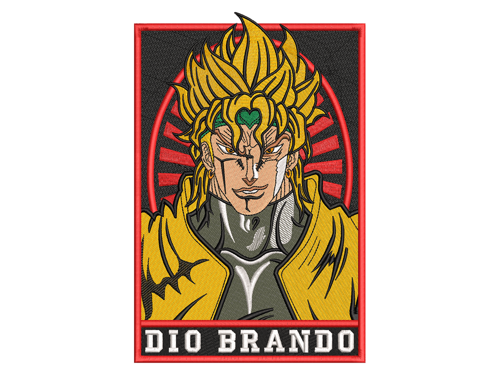  Anime-Inspired Dio Brando Embroidery Design File main image - This anime embroidery designs files featuring Dio Brando from JoJo's Bizarre. Digital download in DST & PES formats. High-quality machine embroidery patterns by EmbroPlex.