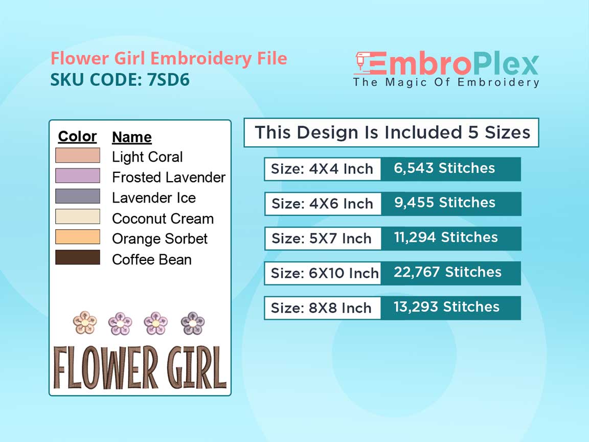 All Sizes Flower Girl Embroidery Design File