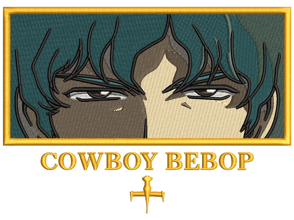 Spike Spiegel Embroidery Design File main image - This Anime embroidery design file features Spike Spiegel from Cowboy Bebop. Digital download in DST & PES formats. High-quality machine embroidery patterns by EmbroPlex.