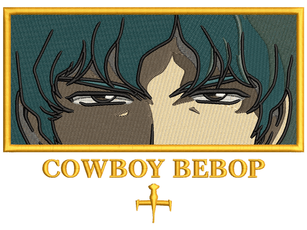 Spike Spiegel Embroidery Design File main image - This Anime embroidery design file features Spike Spiegel from Cowboy Bebop. Digital download in DST & PES formats. High-quality machine embroidery patterns by EmbroPlex.