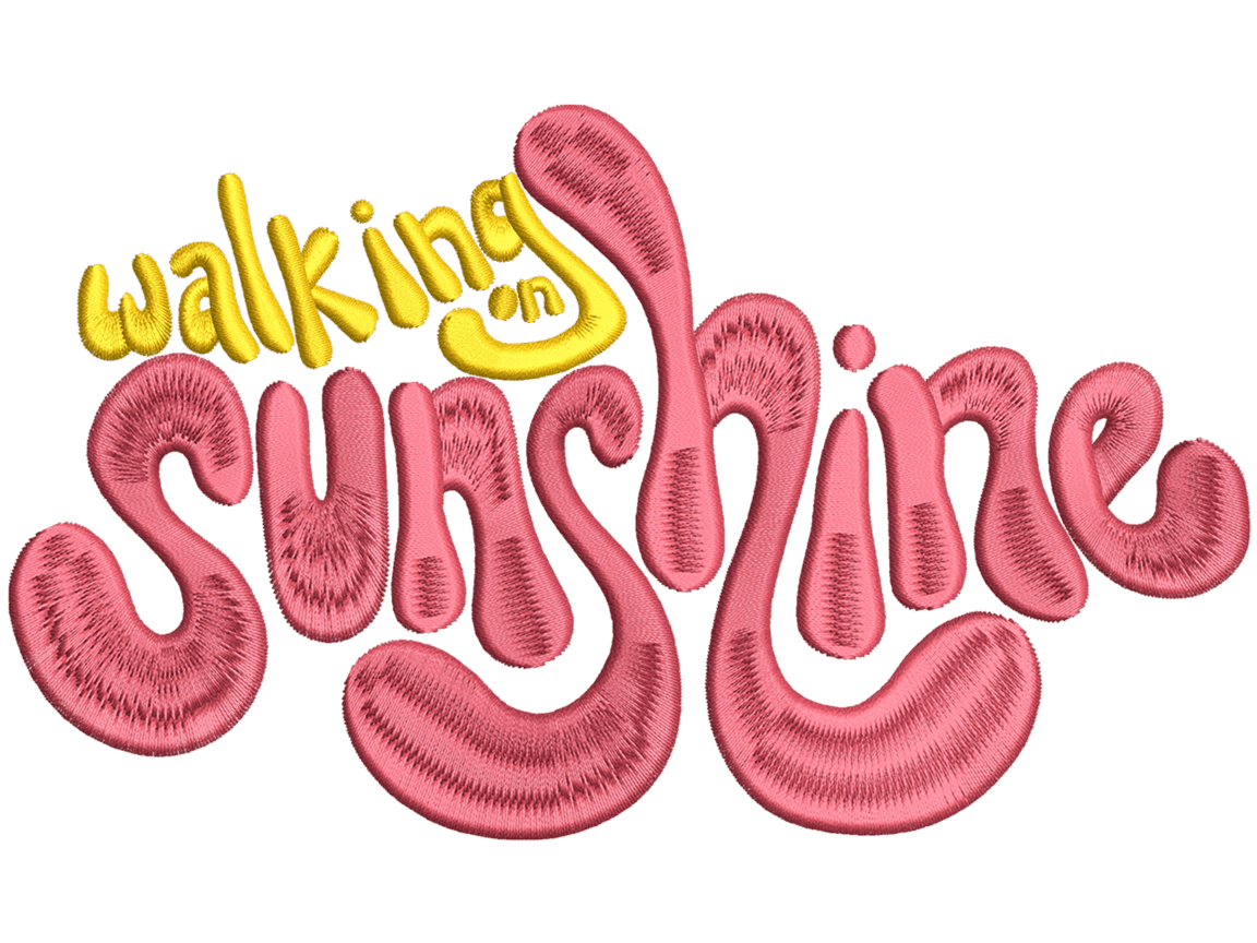 Walking Sunshine Embroidery Design File main image - This funny embroidery design file features Walking Sunshine from Summer Design. Digital download in DST & PES formats. High-quality machine embroidery patterns by EmbroPlex.