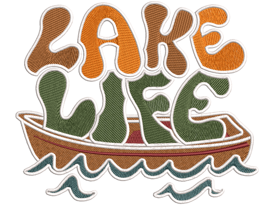 Lake Life Embroidery Design File main image - This funny embroidery design file features Lake Life from Summer Design. Digital download in DST & PES formats. High-quality machine embroidery patterns by EmbroPlex.