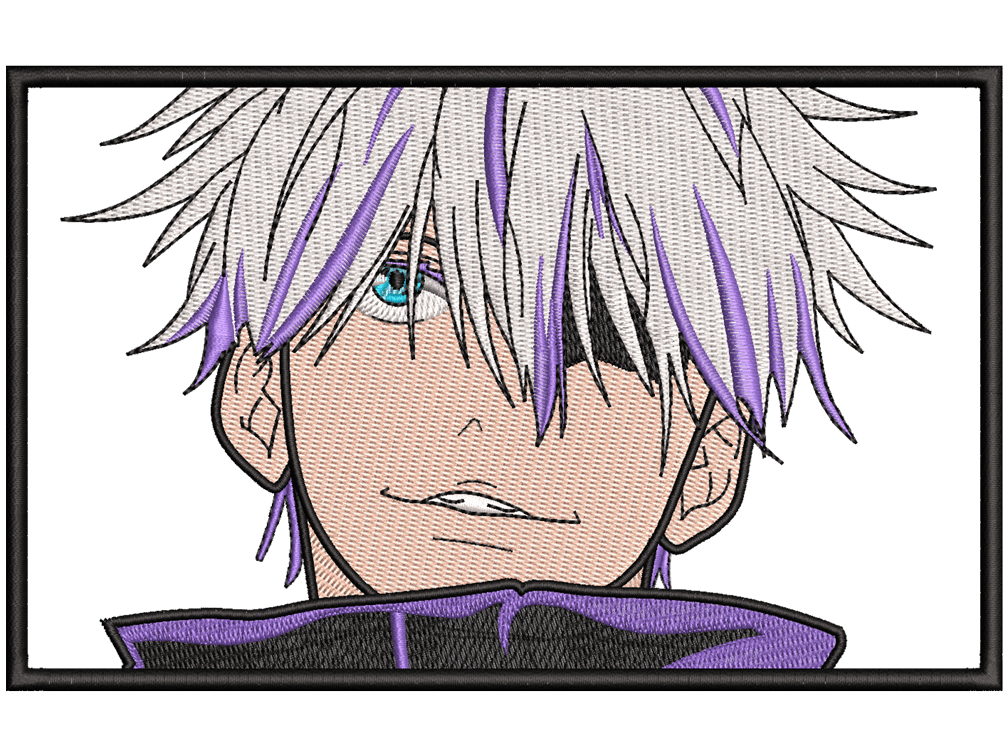 Anime-Inspired Satoru Gojo Embroidery Design File main image - This anime embroidery designs files featuring Satoru Gojo from Jujutsu Kaisen. Digital download in DST & PES formats. High-quality machine embroidery patterns by EmbroPlex.