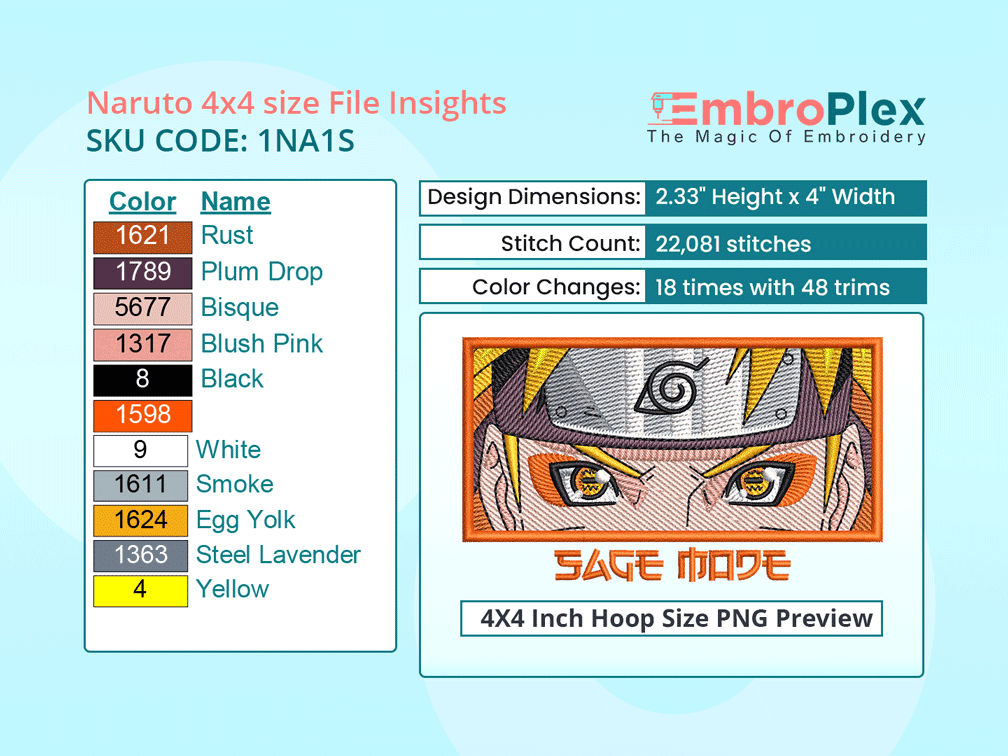 Anime-Inspired Naruto Embroidery Design File - 4x4 Inch hoop Size Variation overview image