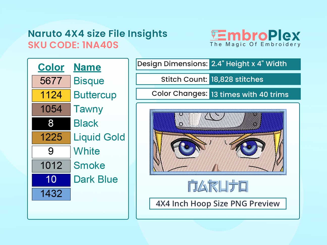 Anime-Inspired Naruto Embroidery Design File - 4x4 Inch hoop Size Variation overview image