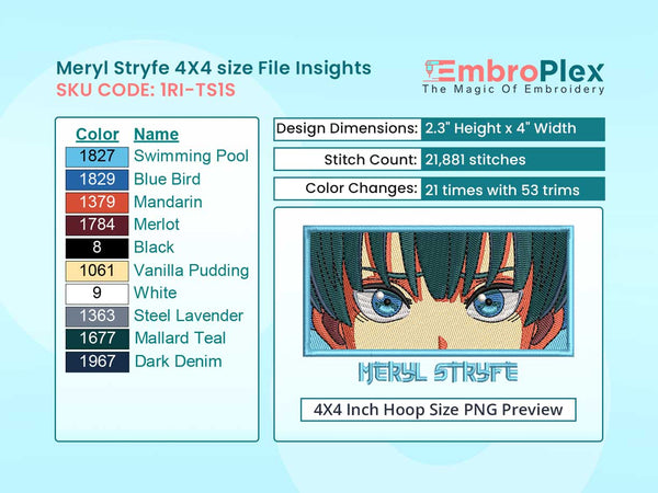 Anime-Inspired Meryl Stryfe Embroidery Design File - 4x4 Inch hoop Size Variation overview image