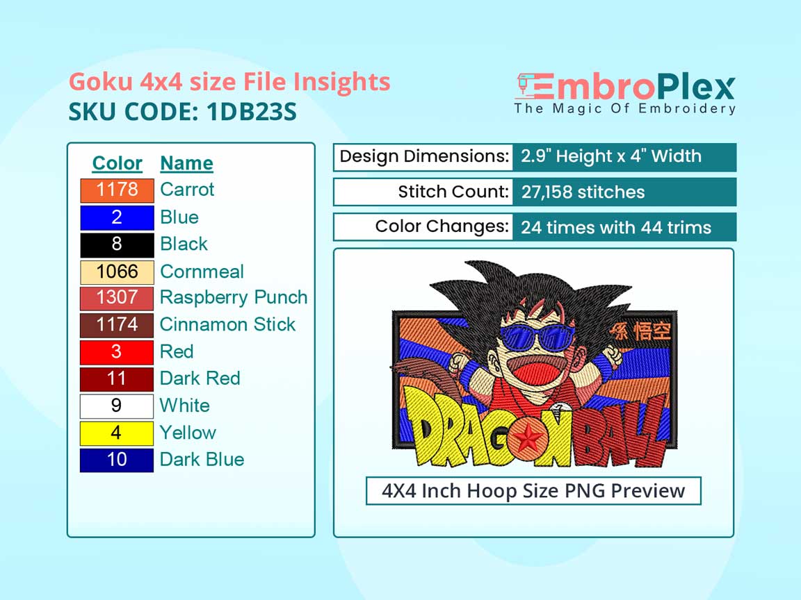 Anime-Inspired Goku Embroidery Design File - 4x4 Inch hoop Size Variation overview image
