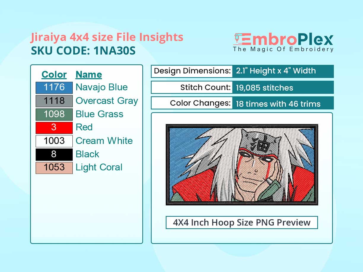 Anime-Inspired Jiraiya Embroidery Design File - 4x4 Inch hoop Size Variation overview image