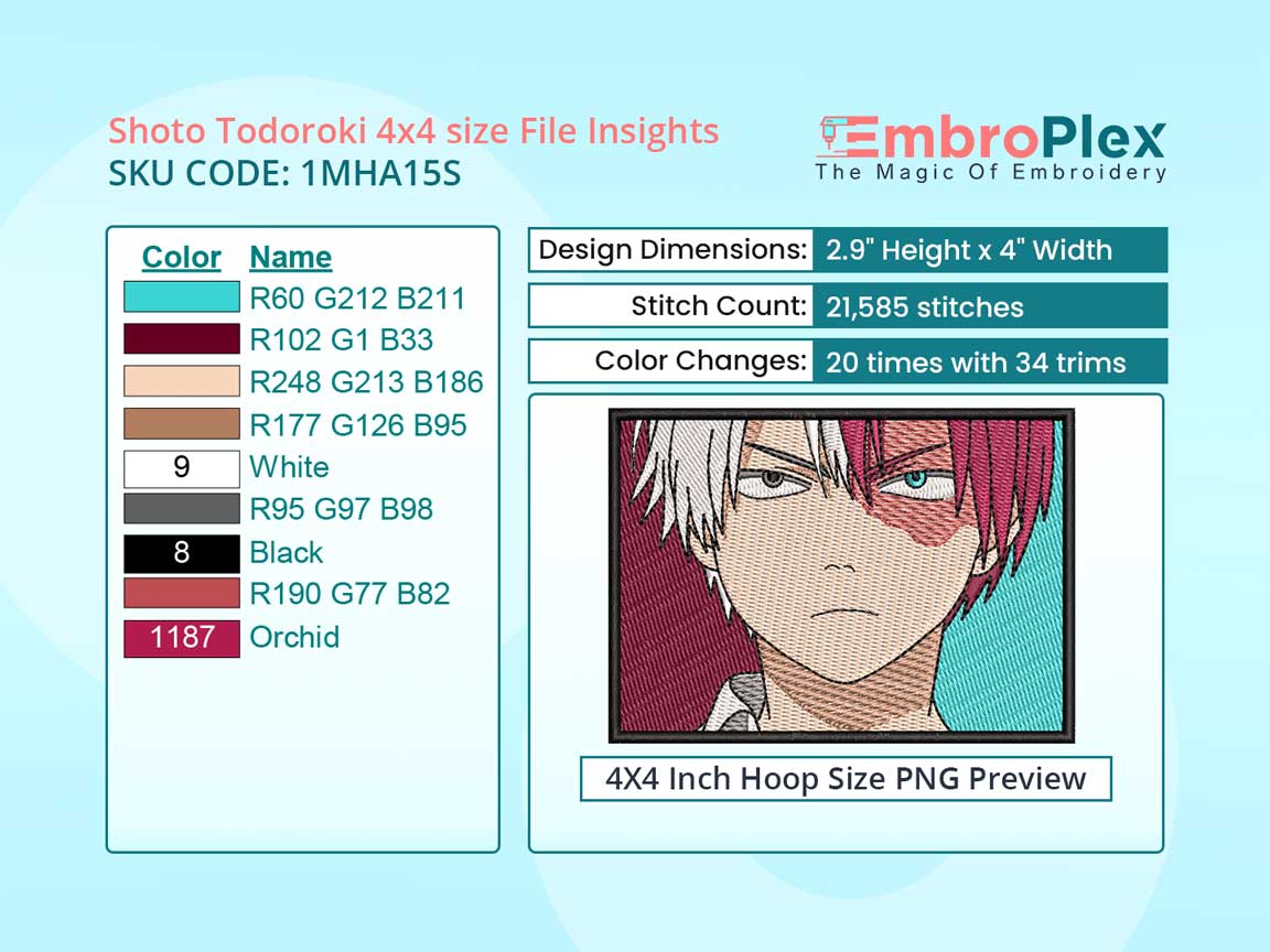 Anime-Inspired Shoto Todoroki Embroidery Design File - 4x4 Inch hoop Size Variation overview image