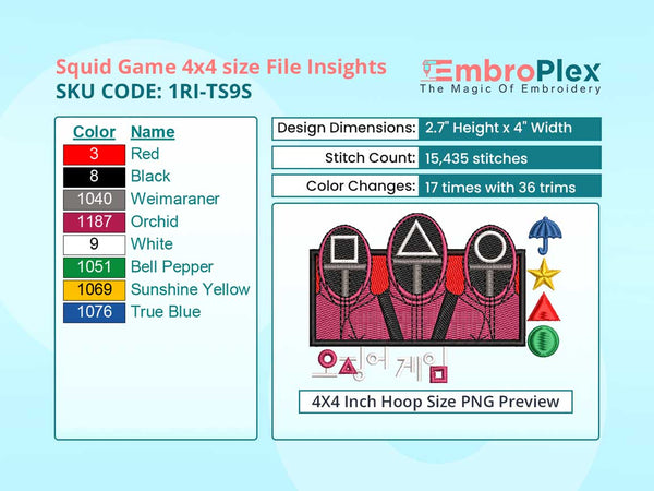 Anime-Inspired Squid Game Embroidery Design File - 4x4 Inch hoop Size Variation overview image