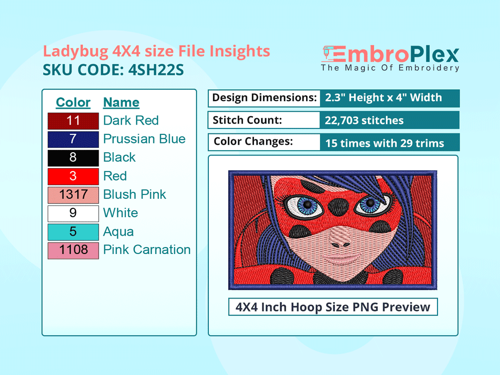 Super Hero-Inspired  Miraculous Ladybug Embroidery Design File - 4x4 Inch hoop Size Variation overview image