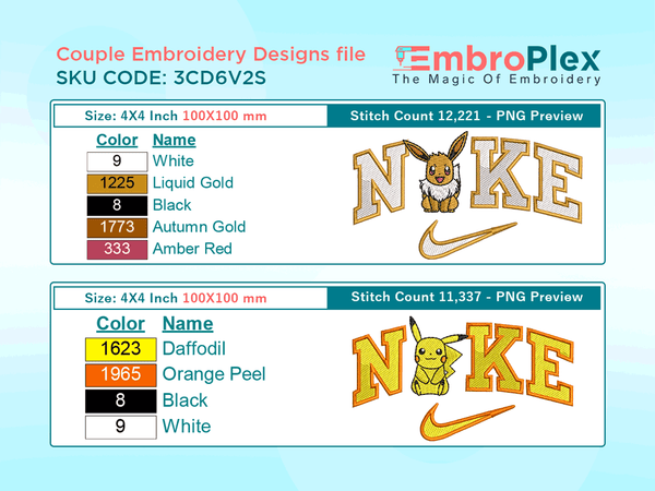 Pikachu & Eevee V2 Embroidery Design File - 4x4 Inch hoop Size Variation overview image