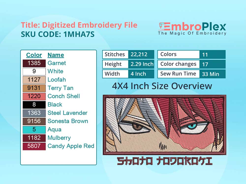 Anime-Inspired Shoto Todoroki Embroidery Design File - 4x4 Inch hoop Size Variation overview image