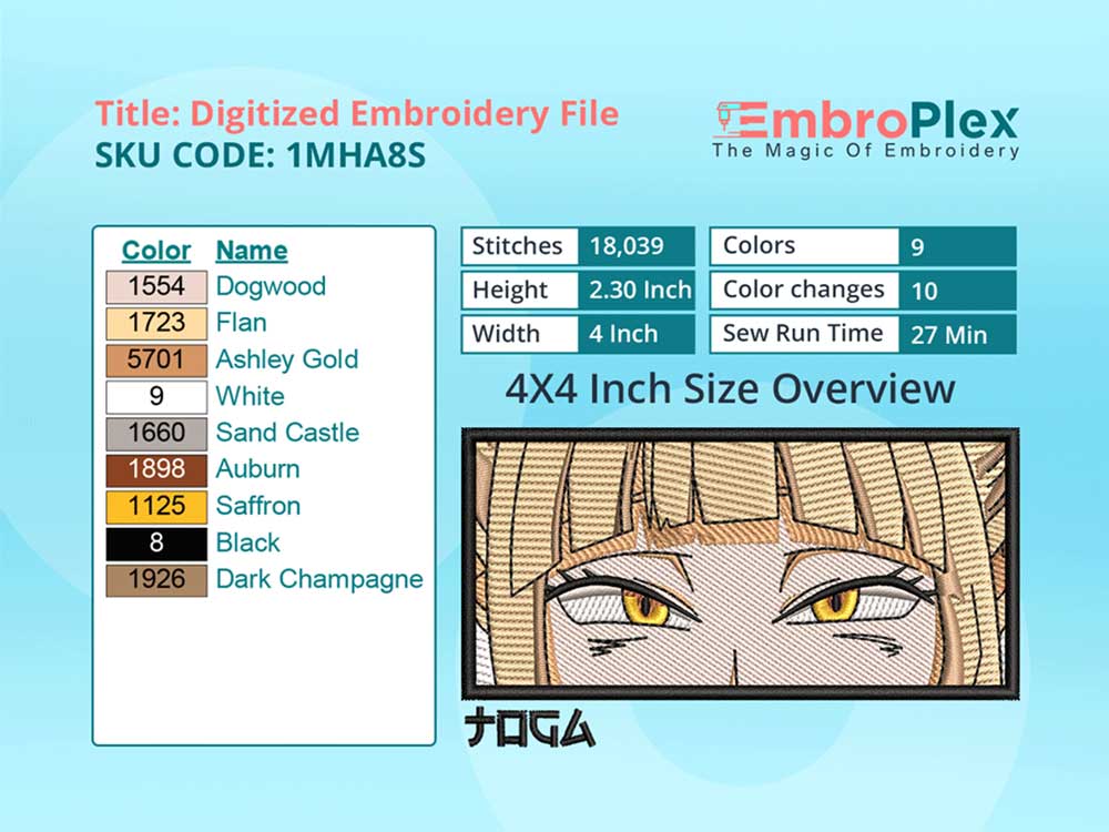 Anime-Inspired Himiko Toga Embroidery Design File - 4x4 Inch hoop Size Variation overview image