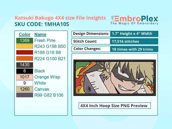 Anime-Inspired Katsuki Bakugo Embroidery Design File - 4x4 Inch hoop Size Variation overview image