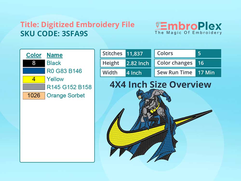 Batman Embroidery Design File - 4x4 Inch hoop Size Variation overview image