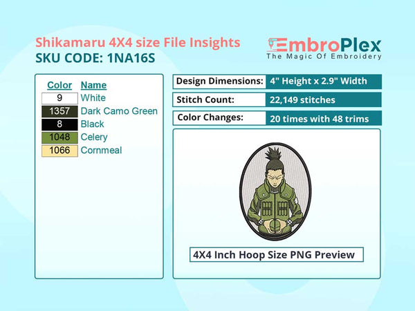 Anime-Inspired Shikamaru Nara Embroidery Design File - 4x4 Inch hoop Size Variation overview image