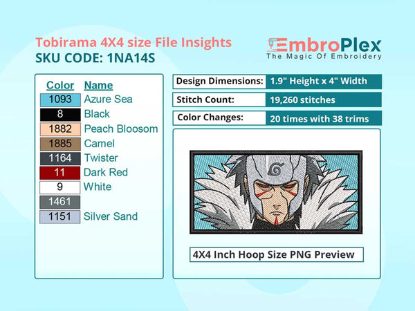 Anime-Inspired Tobirama Senju Embroidery Design File - 4x4 Inch hoop Size Variation overview image