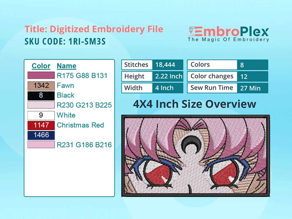  Anime-Inspired Sailor Moon Embroidery Design File - 4x4 Inch hoop Size Variation overview image