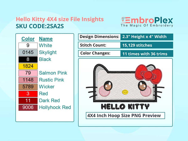 Cartoon-Inspired Hello Kitty Embroidery Design File - 4x4 Inch hoop Size Variation overview image