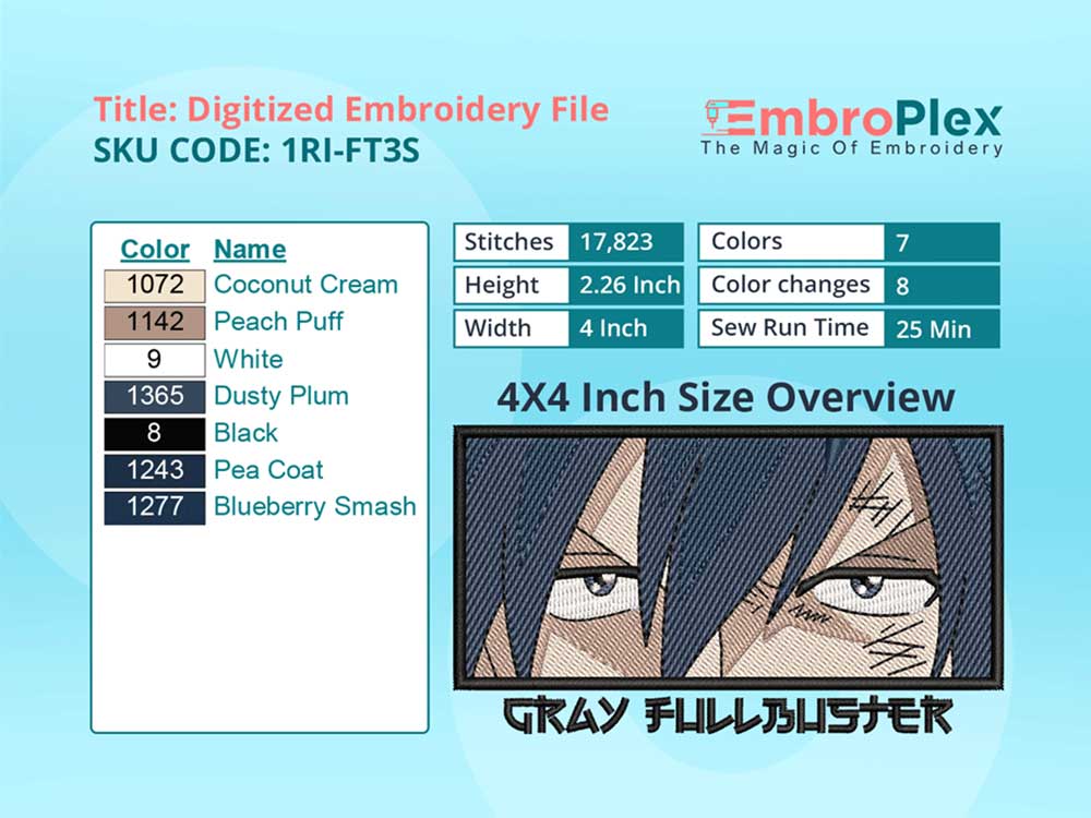 Anime-Inspired Gray Fullbuster Embroidery Design File - 4x4 Inch hoop Size Variation overview image