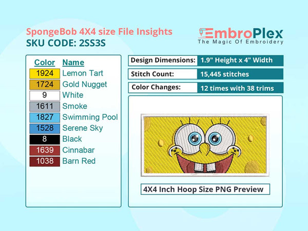 Cartoon-Inspired SpongeBob Embroidery Design File - 4x4 Inch hoop Size Variation overview image