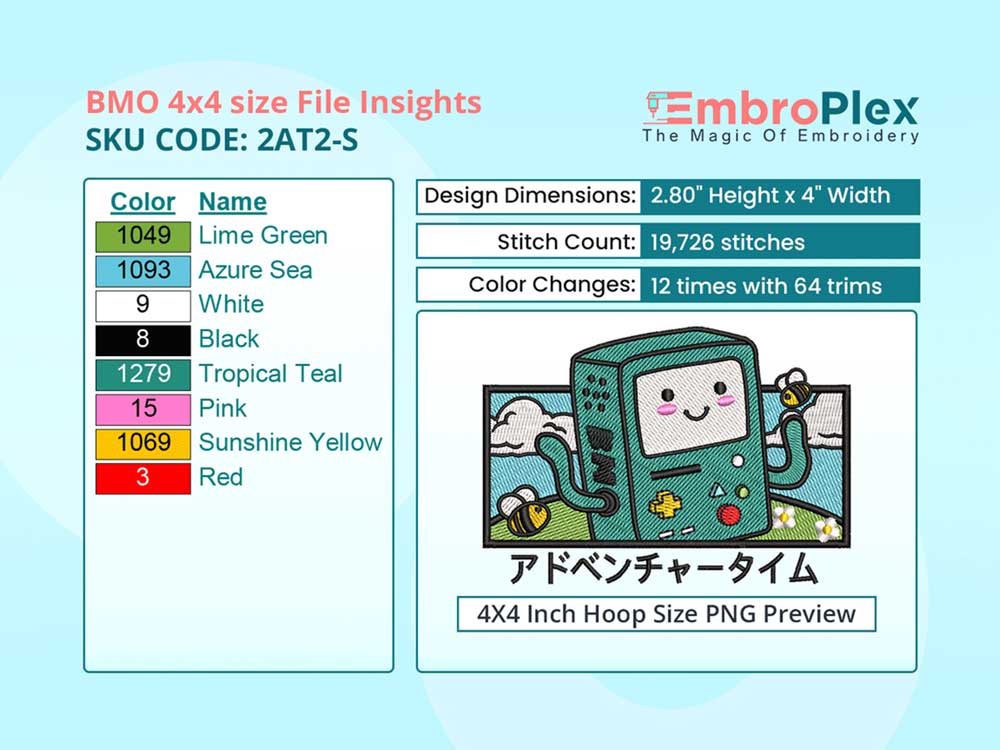 Cartoon-Inspired BMO Embroidery Design File - 4x4 Inch hoop Size Variation overview image