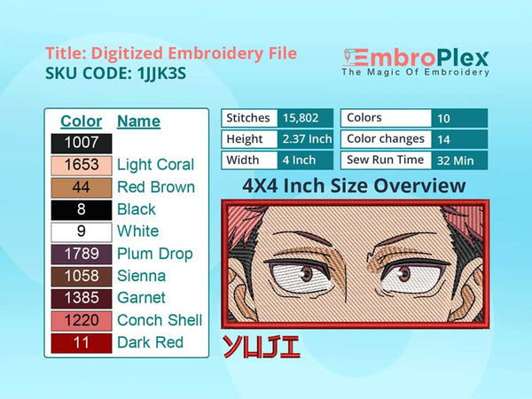 Anime-Inspired Yuji Itadori Embroidery Design File - 4x4 Inch hoop Size Variation overview image