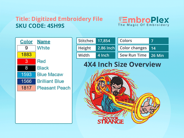 Super Hero-Inspired   Doctor Strange Embroidery Design File - 4x4 Inch hoop Size Variation overview image
