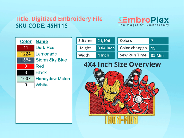 Super Hero-Inspired    Iron Man Embroidery Design File - 4x4 Inch hoop Size Variation overview image
