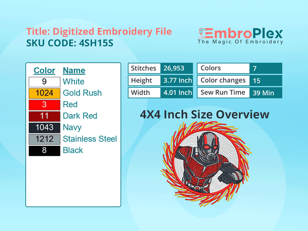  Super Hero-Inspired    Ant-Man Embroidery Design File - 4x4 Inch hoop Size Variation overview image