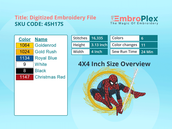 Super Hero-Inspired  Spider Man Embroidery Design File - 4x4 Inch hoop Size Variation overview image