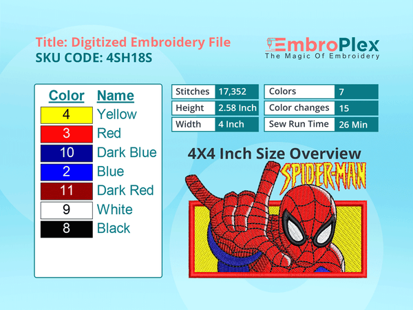 Super Hero-Inspired  SpiderMan Embroidery Design File - 4x4 Inch hoop Size Variation overview image