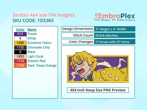 Anime-Inspired Zenitsu Agatsuma Embroidery Design File - 4x4 Inch hoop Size Variation overview image