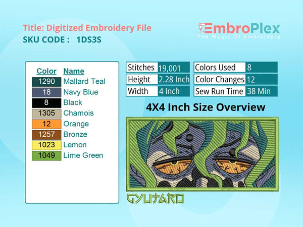 Anime-Inspired Gyutaro Embroidery Design File - 4x4 Inch hoop Size Variation overview image