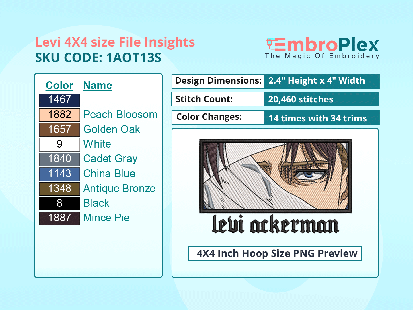 Anime-Inspired Levi Ackerman  Embroidery Design File - 4x4 Inch hoop Size Variation overview image