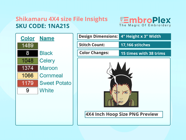 Shikamaru Nara Embroidery Design File (Anime-Inspired)