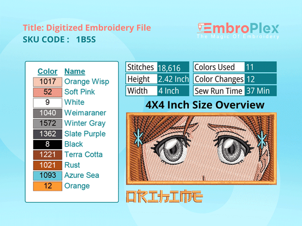 Orihime Inoue Embroidery Design File (Anime-Inspired)