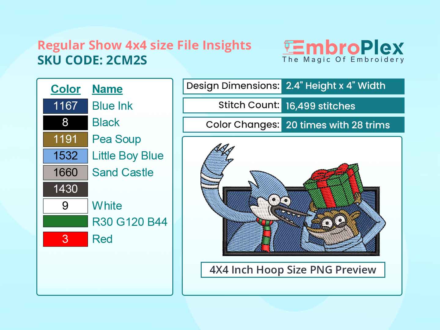 Cartoon-Inspired Regular Show Embroidery Design File - 4x4 Inch Hoop Size Variation Overview Image