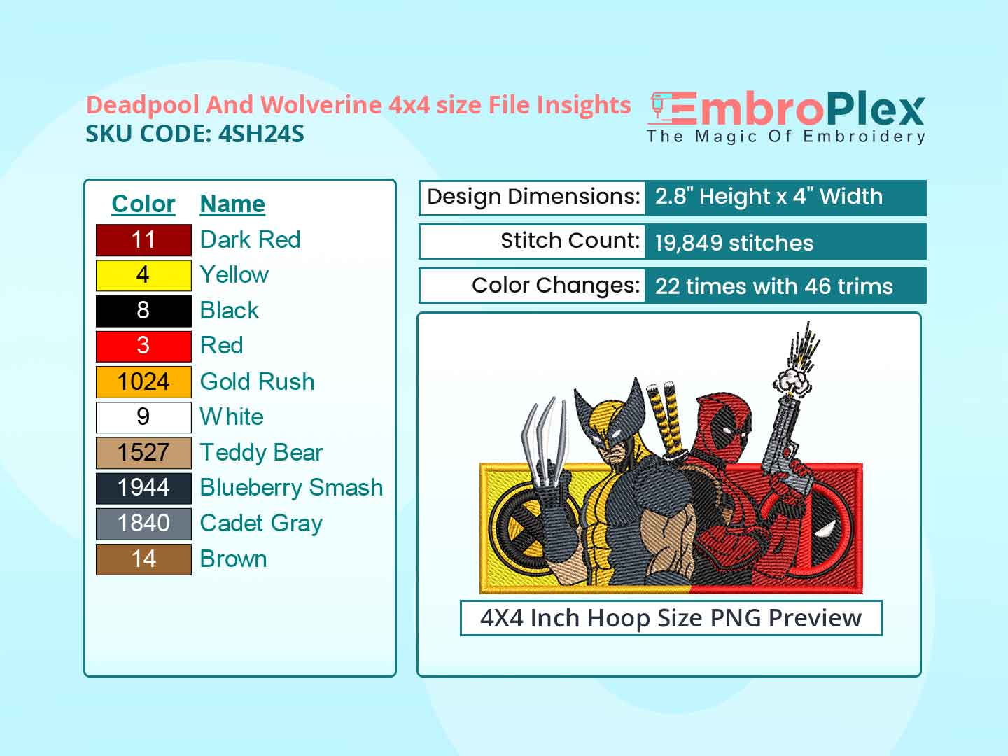 Superhero-Inspired Deadpool And Wolverine Embroidery Design File - 4x4 Inch hoop Size Variation overview image