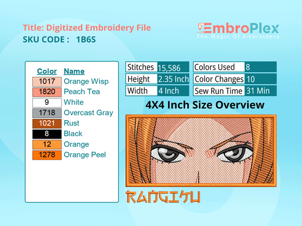 Rangiku Matsumoto Embroidery Design File (Anime-Inspired)