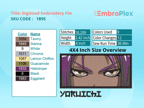 Anime-Inspired Yoruichi Shihouin Embroidery Design File - 4x4 Inch hoop Size Variation overview image