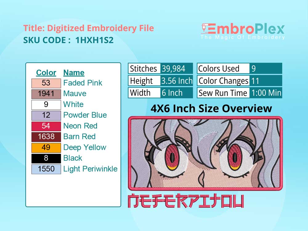 Anime-Inspired Neferpitou Embroidery Design File - 4x6 Inch hoop Size Variation overview image