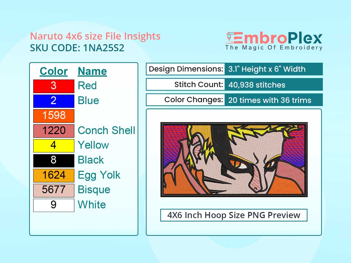 Anime-Inspired Naruto Embroidery Design File - 4x6 Inch hoop Size Variation overview image