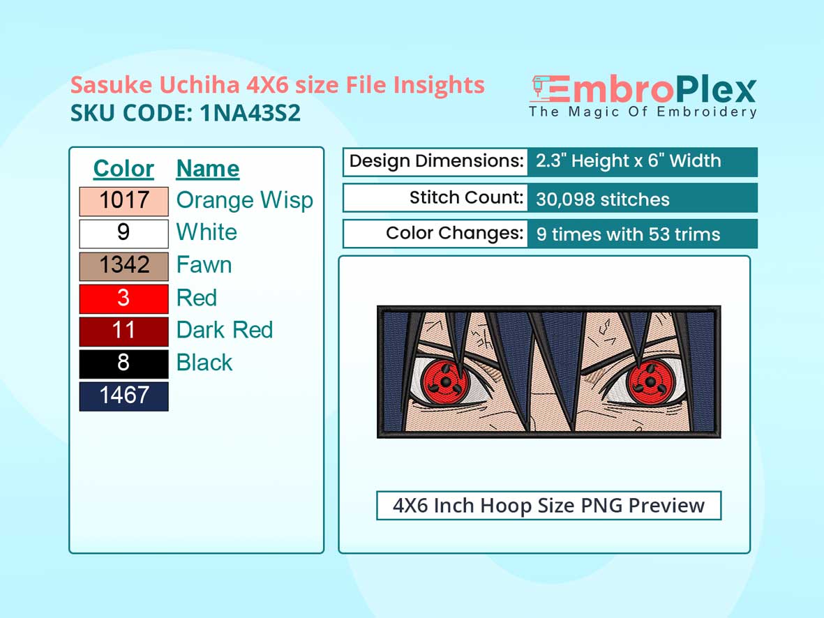 Anime-Inspired Sasuke Uchiha Embroidery Design File - 4x6 Inch hoop Size Variation overview imageAnime-Inspired Sasuke Uchiha Embroidery Design File - 4x6 Inch hoop Size Variation overview image