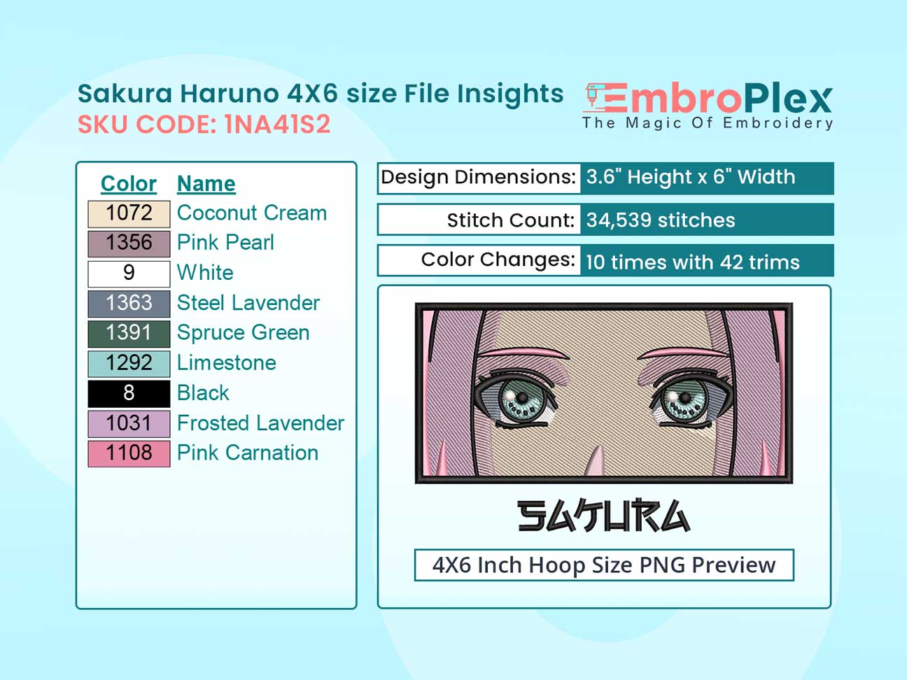 Anime-Inspired Sakura Haruno Embroidery Design File - 4x6 Inch hoop Size Variation overview image