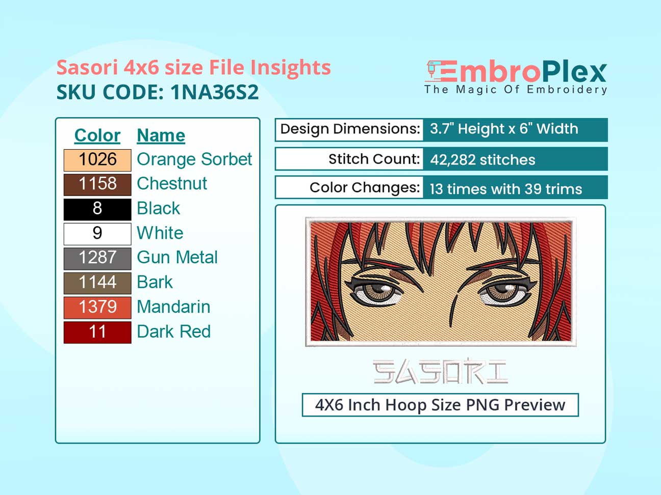 Anime-Inspired Sasori Embroidery Design File - 4x6 Inch hoop Size Variation overview image